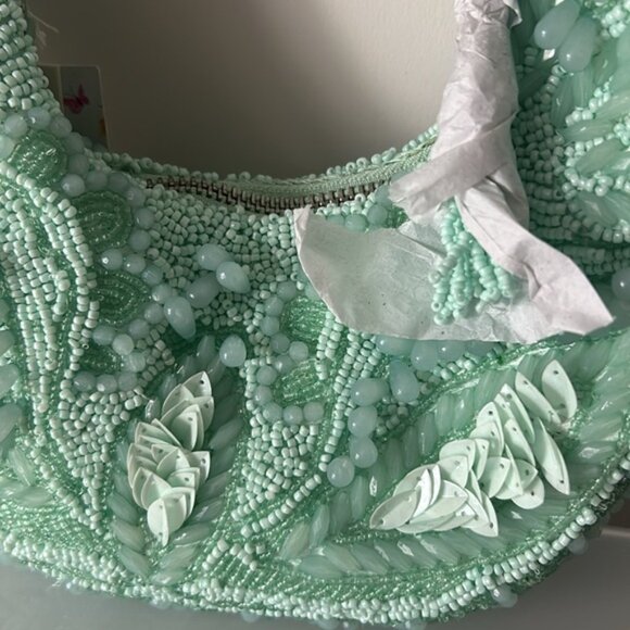 Viral Light Green Floral Beaded Shoulder Bag - Picture 2 of 6